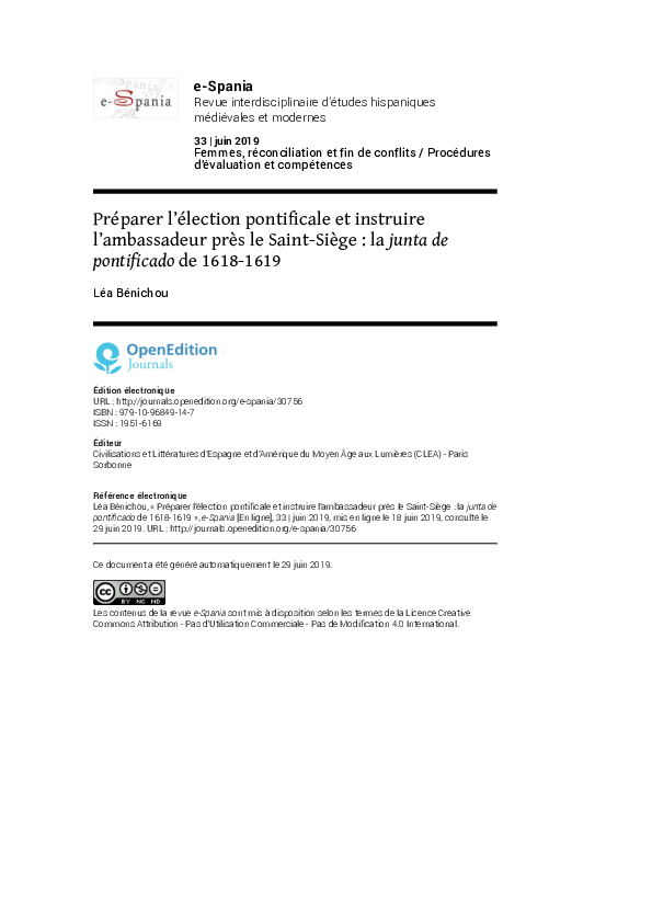 (PDF) Préparer l’élection pontificale et instruire l’ambassadeur près