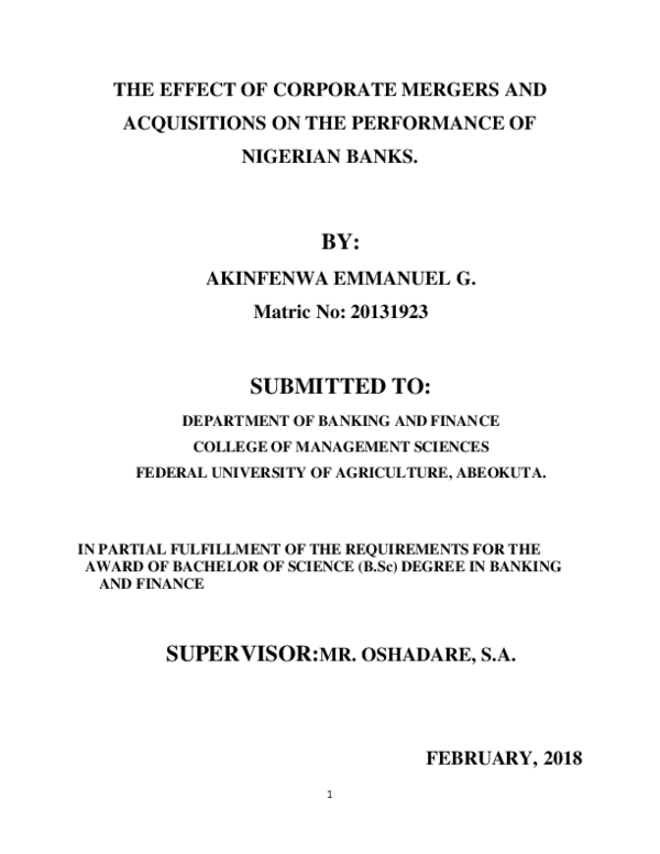 (DOC) Effect of mergers and acquisitions on the performance of Nigerian ...