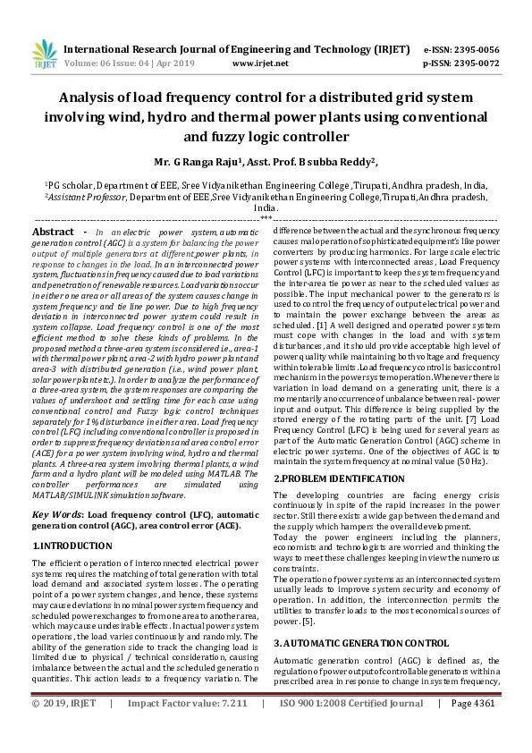 (PDF) IRJET- Analysis of load frequency control for a distributed grid ...