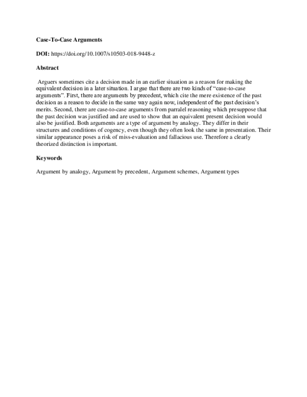 (PDF) Case-To-Case Arguments