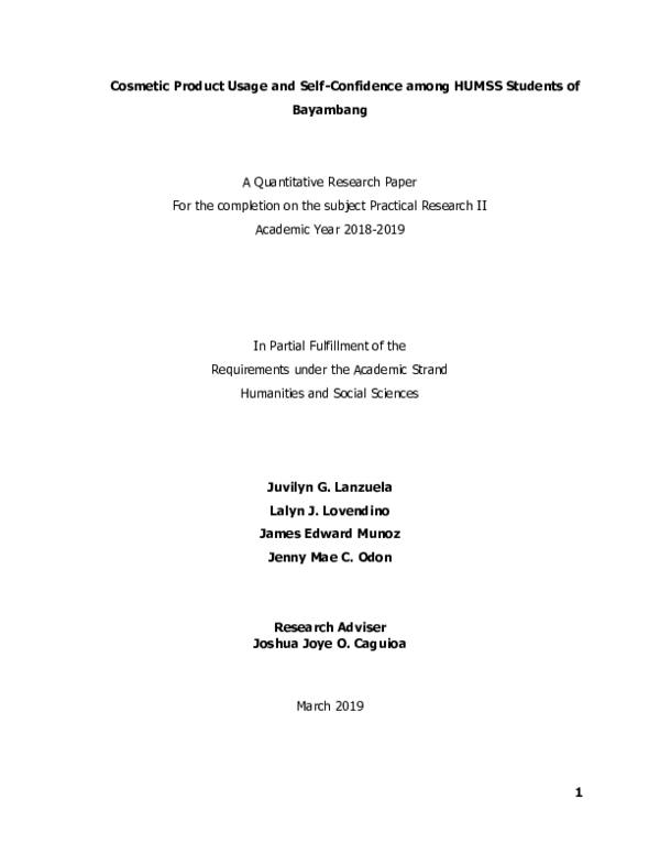 (PDF) Cosmetic Product Usage and SelfConfidence among HUMSS Students