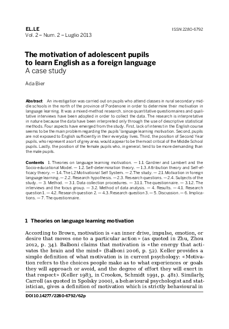 (PDF) The Motivation of Adolescent Pupils to Learn English as a Foreign ...