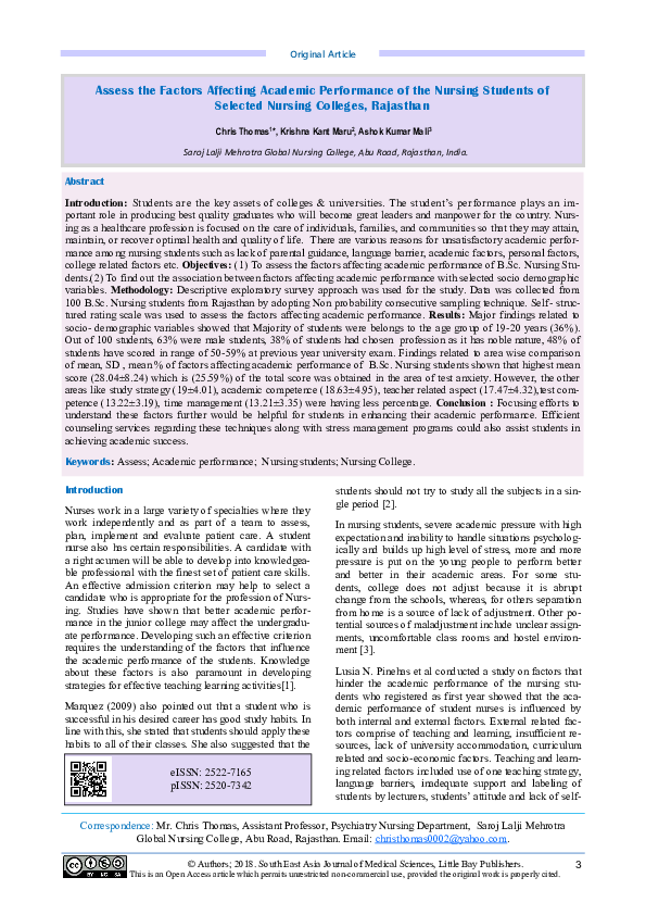(PDF) Assess the Factors Affecting Academic Performance of the Nursing ...