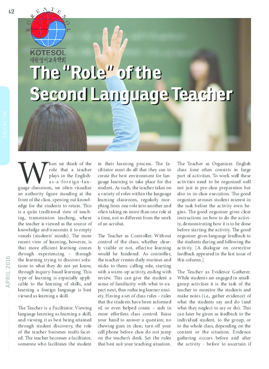 (PDF) The "Role" of the Second Language Teacher