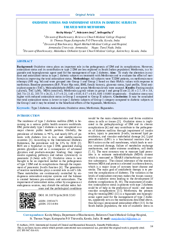 (PDF) A study of the Oxidative stress and Antioxidant status in ...