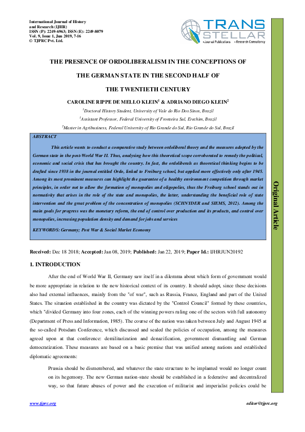 (PDF) THE PRESENCE OF ORDOLIBERALISM IN THE CONCEPTIONS OF THE GERMAN ...