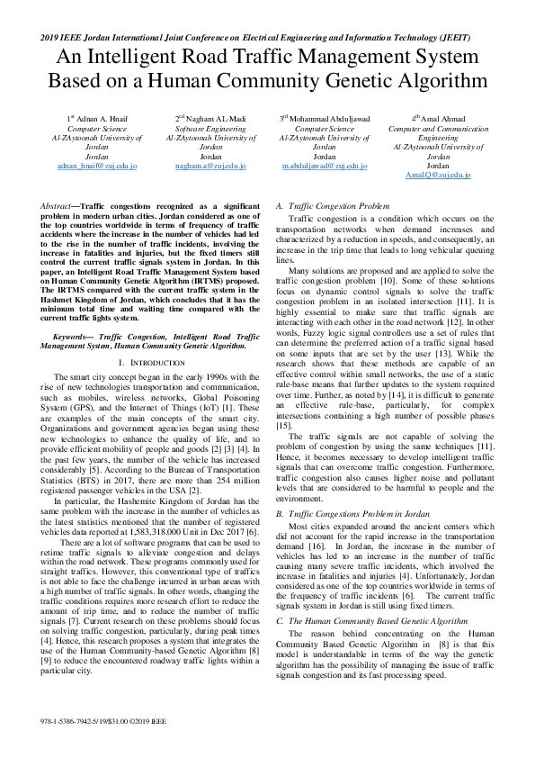 (PDF) An Intelligent Road Traffic Management System Based on a Human ...