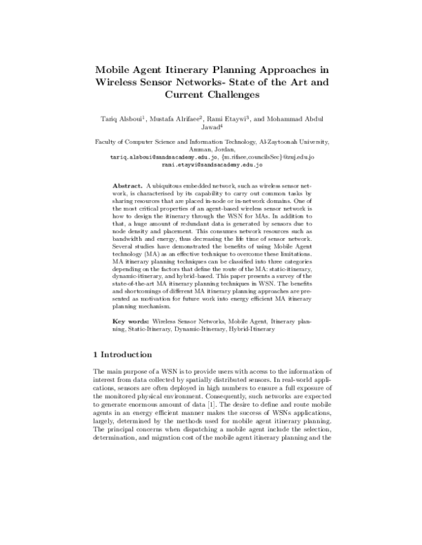 (PDF) Mobile Agent Itinerary Planning Approaches in Wireless Sensor ...