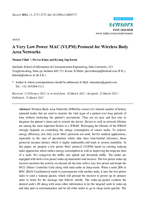 (PDF) A Very Low Power MAC (VLPM) Protocol for Wireless Body Area Networks