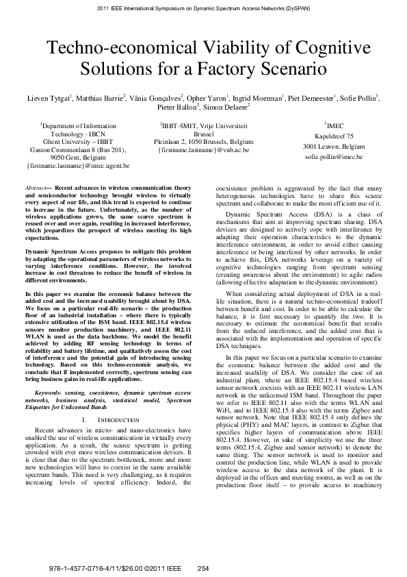 (PDF) Technoeconomical viability of cognitive solutions for a factory