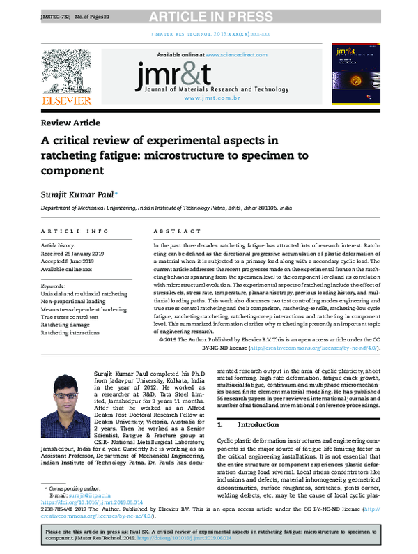 (PDF) A critical review of experimental aspects in ratcheting fatigue