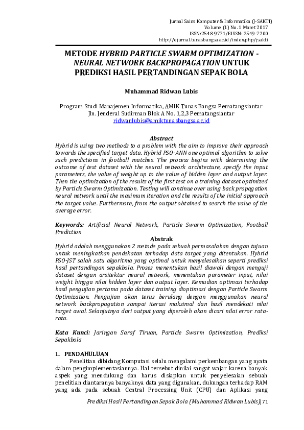 (PDF) METODE HYBRID PARTICLE SWARM OPTIMIZATION - NEURAL NETWORK ...