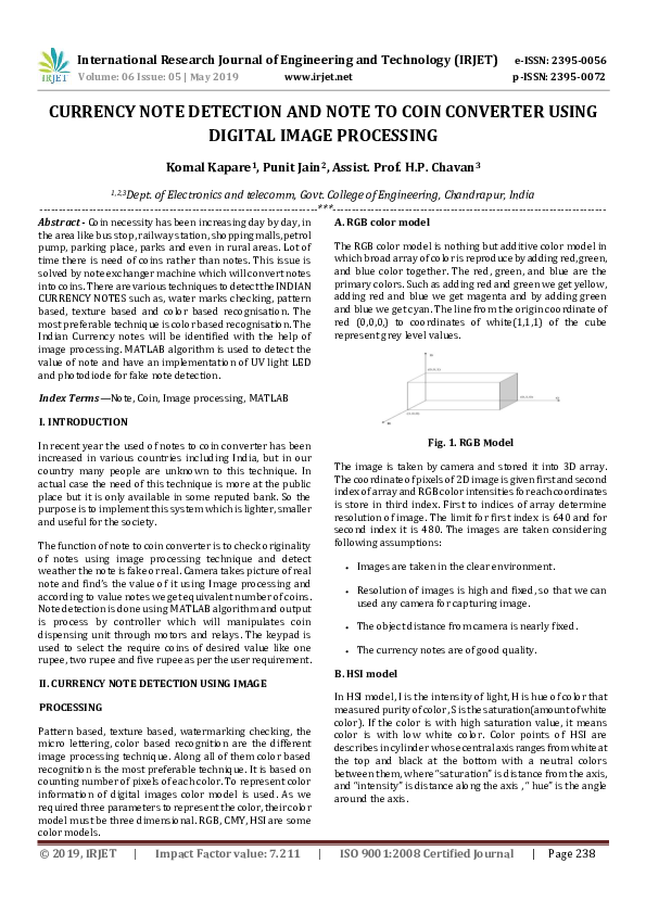 (PDF) IRJET- CURRENCY NOTE DETECTION AND NOTE TO COIN CONVERTER USING ...