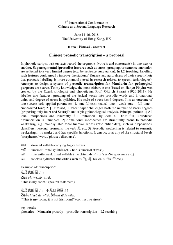 (PDF) Chinese prosodic transcription - a proposal