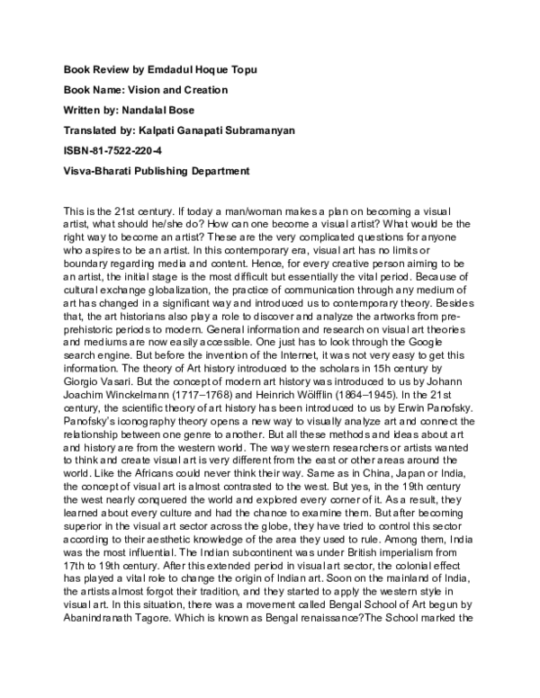 (PDF) Vision and Creation, Book Review by Emdadul hoque Topu