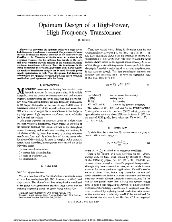 (PDF) Optimum Design of a HighPower, HighFrequency Transformer Yan