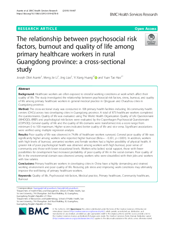 (PDF) The relationship between psychosocial risk factors, burnout and ...
