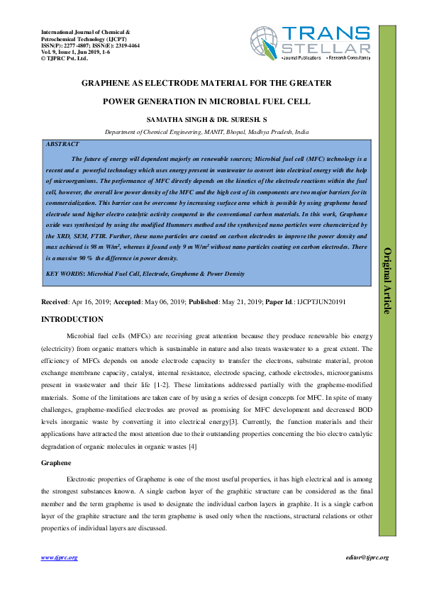 (PDF) GRAPHENE AS ELECTRODE MATERIAL FOR THE GREATER POWER GENERATION ...