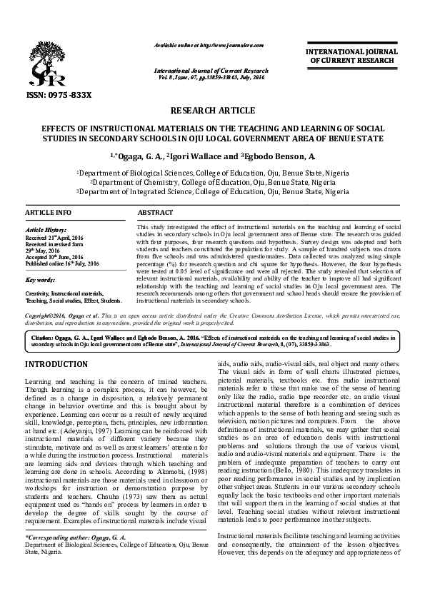 PDF) EFFECTS OF INSTRUCTIONAL MATERIALS ON THE TEACHING AND 