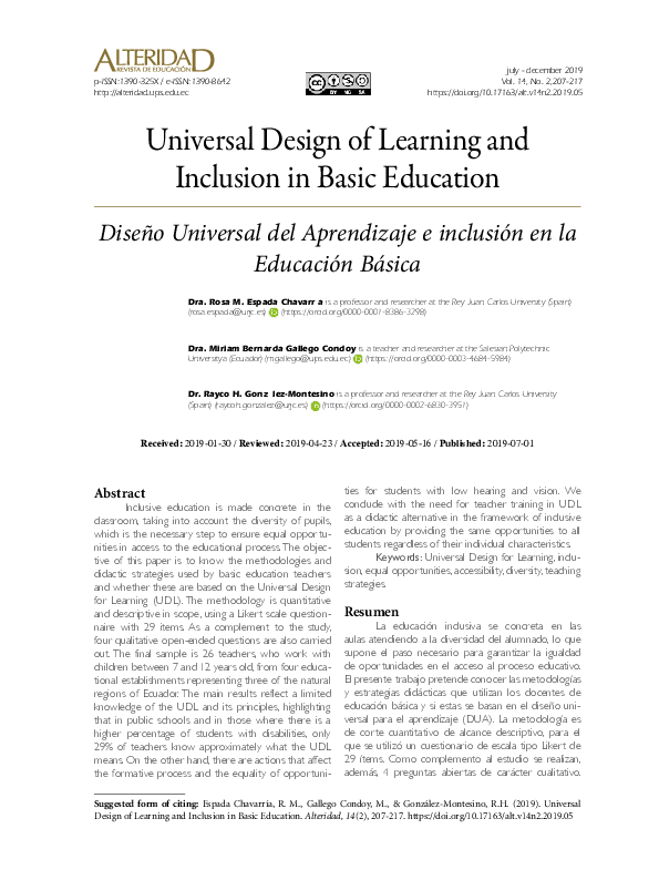(PDF) Universal Design of Learning and Inclusion in Basic Education