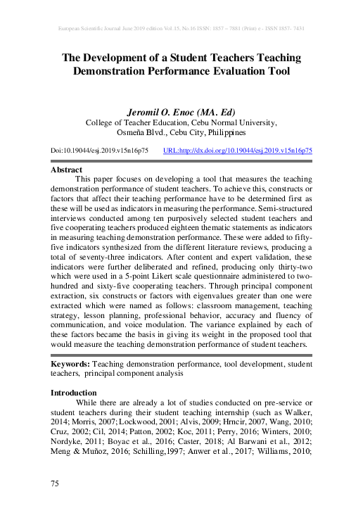 (PDF) The Development of a Student Teachers Teaching Demonstration ...