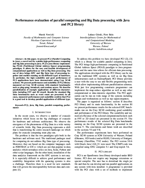 (PDF) Performance evaluation of parallel computing and Big Data ...
