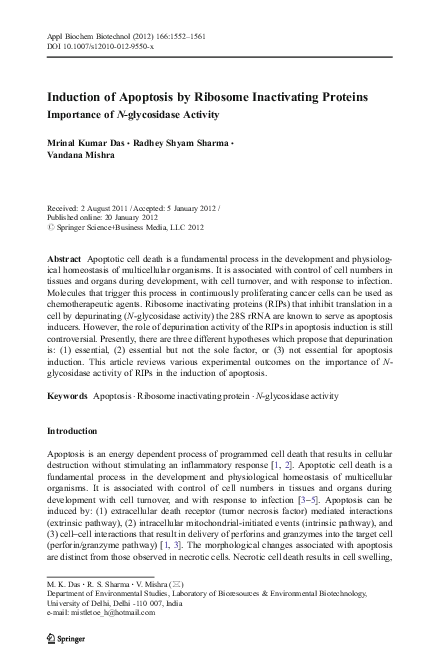 (PDF) Induction of Apoptosis by Ribosome Inactivating Proteins