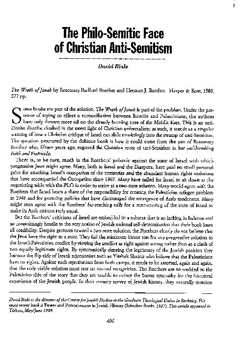 (PDF) David Biale, “The Philo-Semitic Face of Christian Anti-Semitism ...