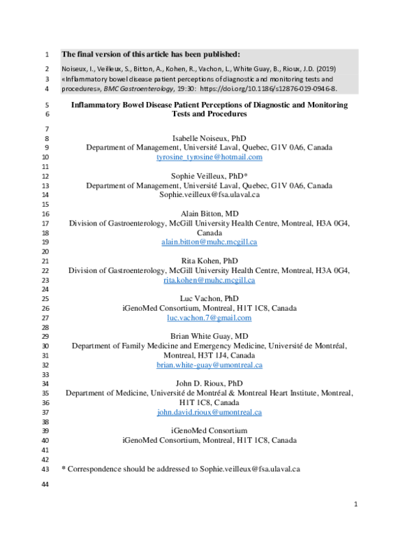 (PDF) Inflammatory Bowel Disease Patient Perceptions of Diagnostic and ...