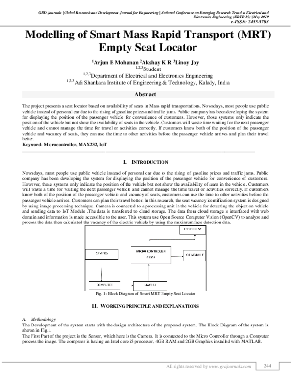 (PDF) Modelling of Smart Mass Rapid Transport (MRT) Empty Seat Locator