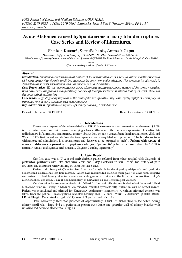 (PDF) Acute Abdomen caused bySpontaneous urinary bladder rupture: Case ...