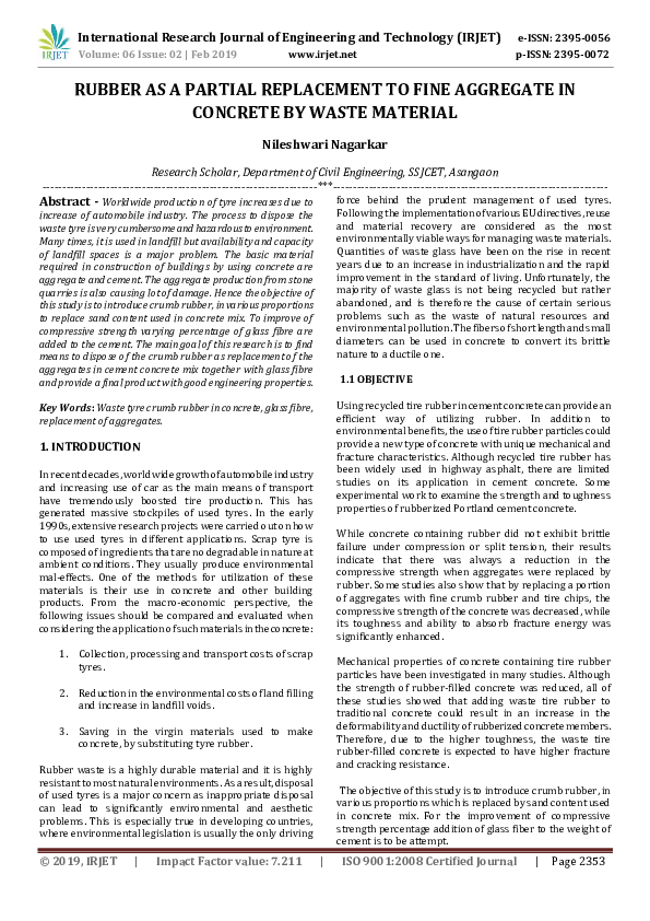 (PDF) IRJET- RUBBER AS A PARTIAL REPLACEMENT TO FINE AGGREGATE IN ...