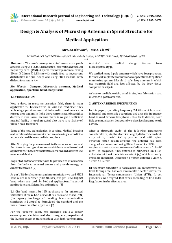 (PDF) IRJET- Design & Analysis of Microstrip Antenna in Spiral ...