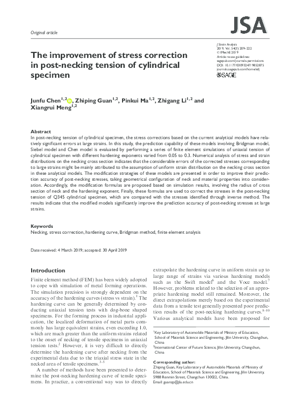 (PDF) The improvement of stress correction in post-necking tension of ...