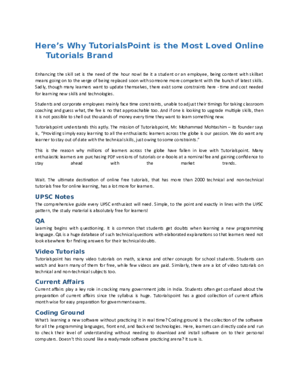 java tutorials point pdf free download