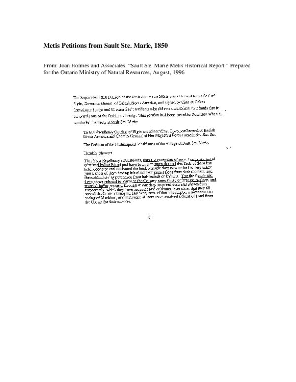 (PDF) Metis of Sault Ste. Marie petition for their land rights