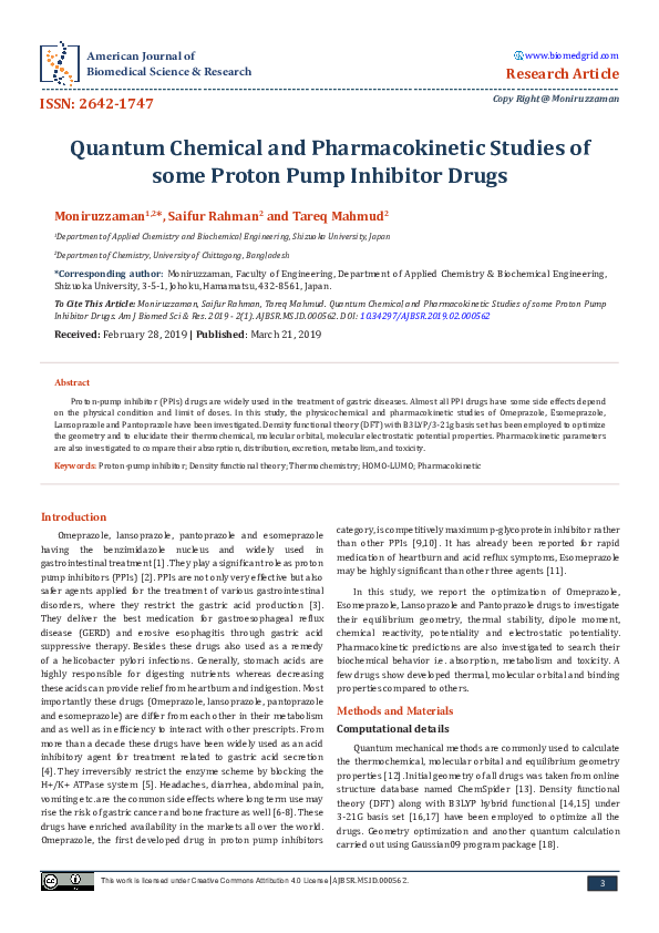 (PDF) Quantum Chemical and Pharmacokinetic Studies of some Proton Pump ...