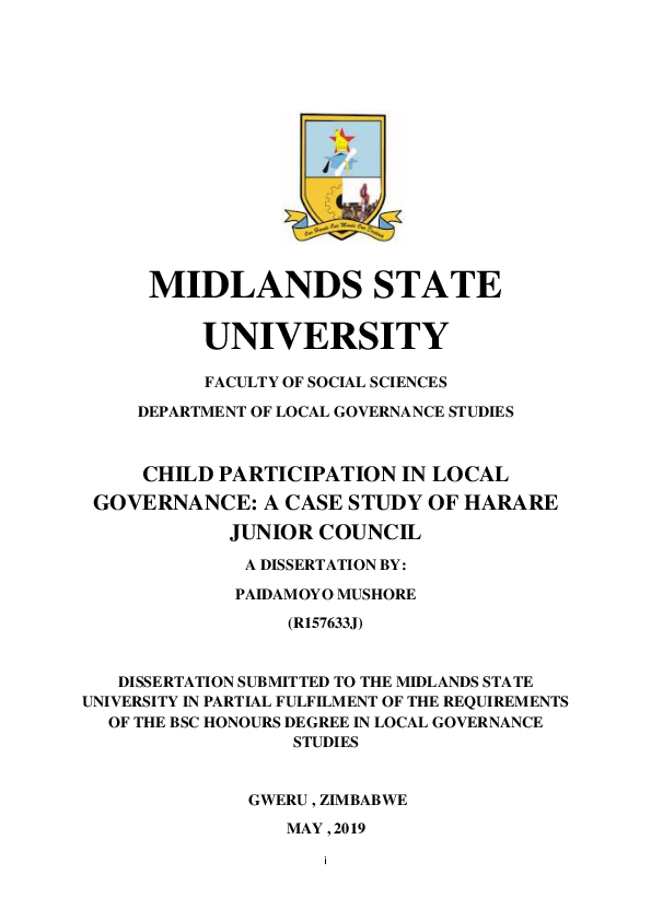 (DOC) CHILD PARTICIPATION IN LOCAL GOVERNANCE: A CASE STUDY OF HARARE ...