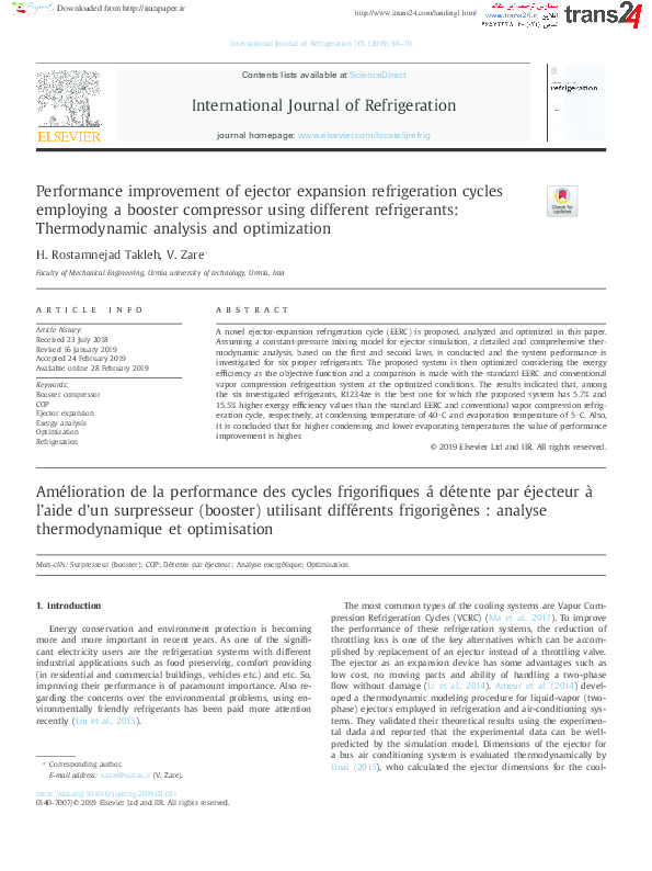 (PDF) Performance improvement of ejector expansion refrigeration cycles ...