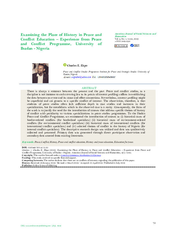 (PDF) Examining the Place of History in Peace and Conflict Education ...