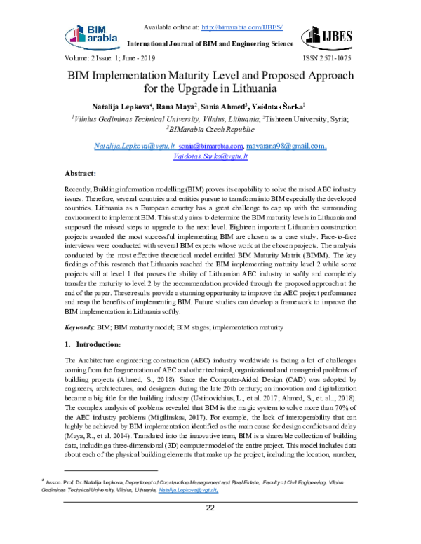 (PDF) BIM Implementation Maturity Level and Proposed Approach for the ...