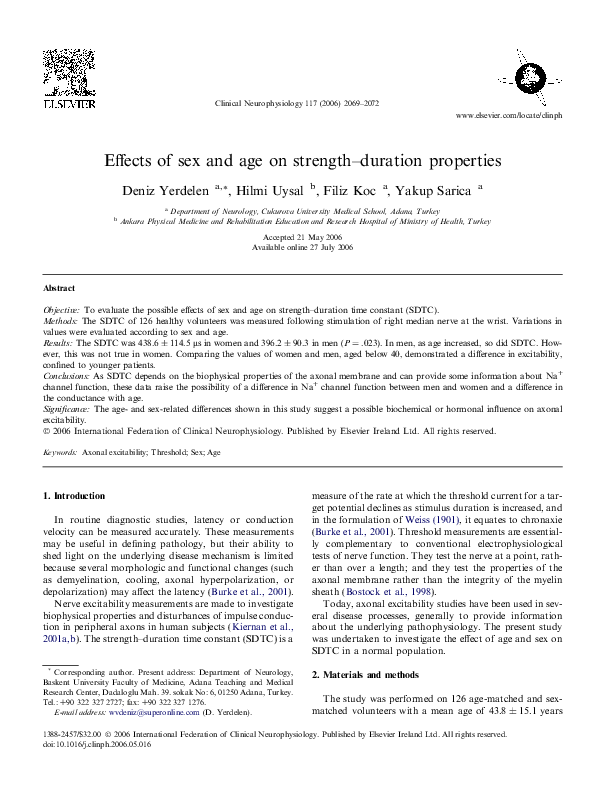 (PDF) Effects of sex and age on strength–duration properties
