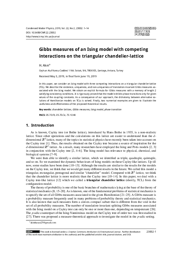 (PDF) Gibbs measures of an Ising model with competing interactions on ...