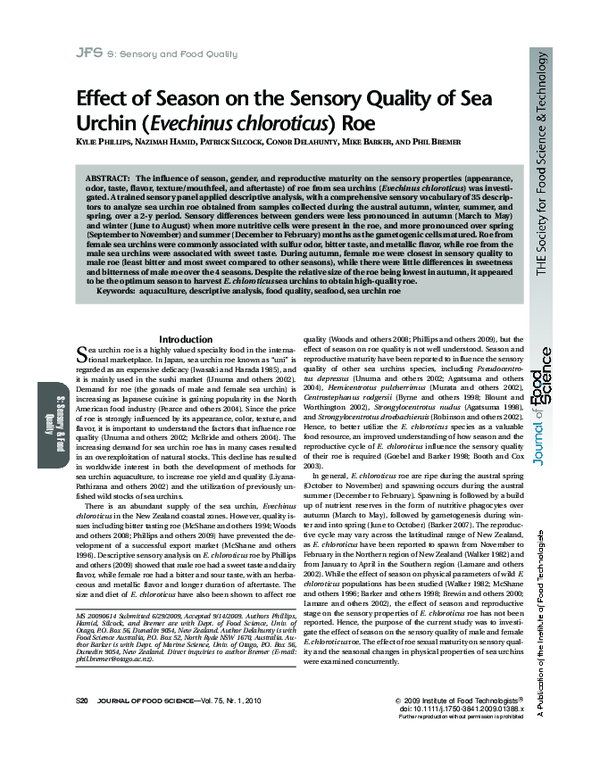 (PDF) Effect of Season on the Sensory Quality of Sea Urchin ( Evechinus ...