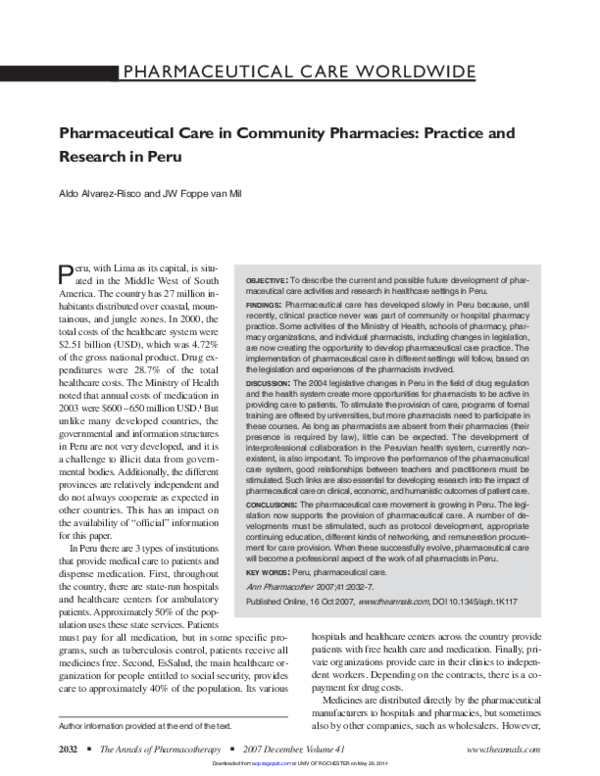 (PDF) Pharmaceutical Care in Community Pharmacies: Practice and ...
