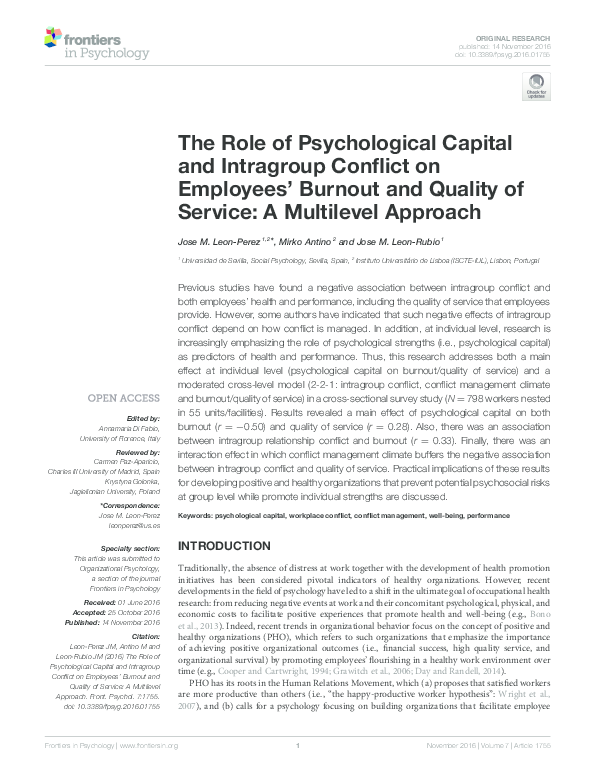 (PDF) The Role of Psychological Capital and Intragroup Conflict on ...