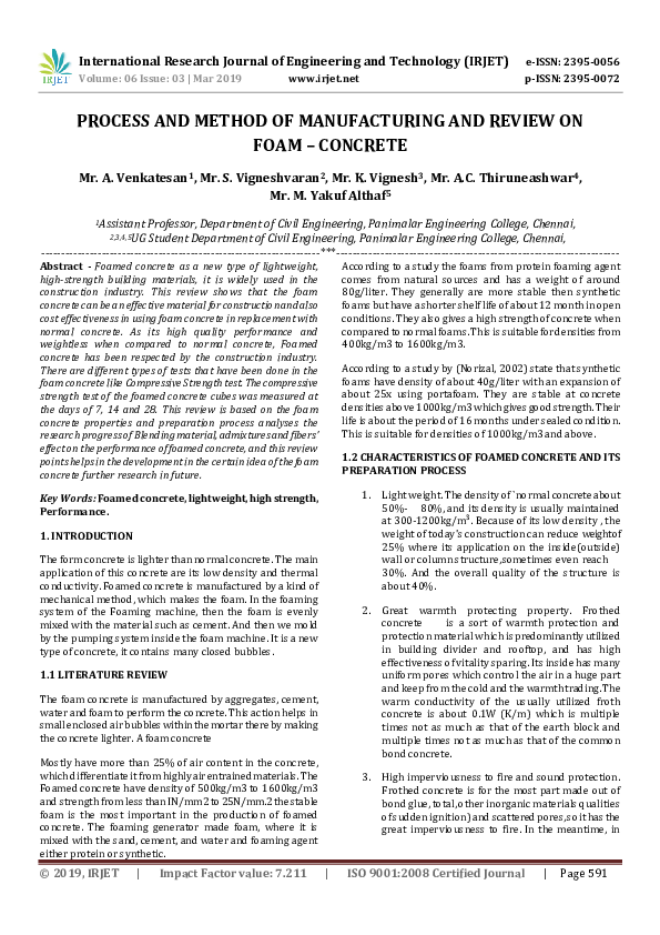 (PDF) IRJET- PROCESS AND METHOD OF MANUFACTURING AND REVIEW ON FOAM ...