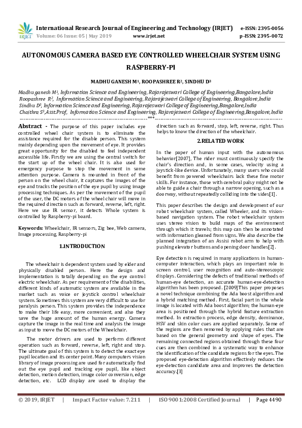 (PDF) IRJET AUTONOMOUS CAMERA BASED EYE CONTROLLED WHEELCHAIR SYSTEM