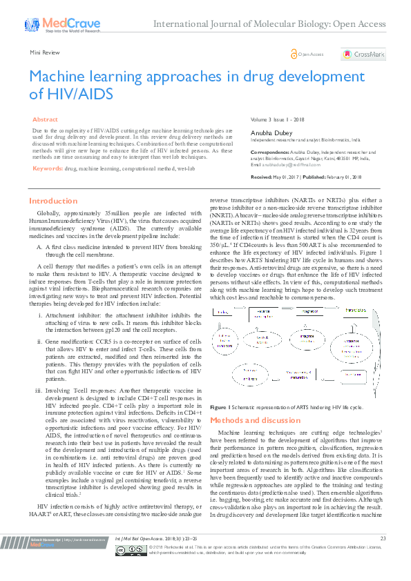 (PDF) Machine learning approaches in drug development of HIV/AIDS