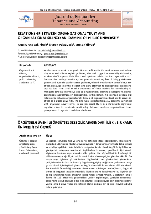 (PDF) Relationship Between Organizational Trust And Organizational ...